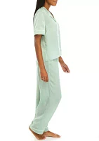 Notch Collar Woven Pant Set