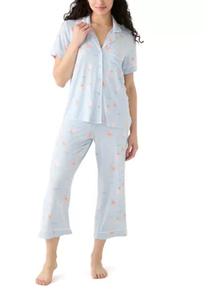 Knit Printed Notch Collar Pajama Set