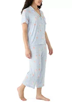 Knit Printed Notch Collar Pajama Set