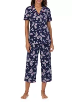 Short Sleeve Notch Crop Pajama Set