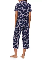 Short Sleeve Notch Crop Pajama Set