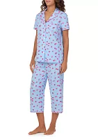 Short Sleeve Notch Crop Pajama Set