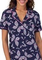 Short Sleeve Notch Crop Pajama Set