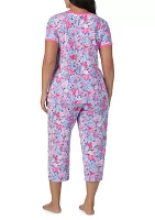 Plus Short Sleeve Printed Cropped Pajama Set