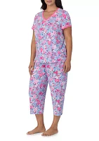 Plus Short Sleeve Printed Cropped Pajama Set