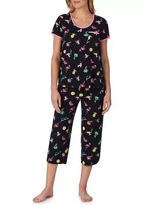 Short Sleeve Printed Crop T-Shirt and Pants Pajama Set