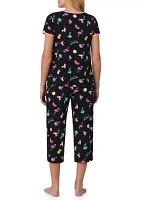 Short Sleeve Printed Crop T-Shirt and Pants Pajama Set