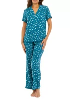 Floral Pajama Set with Fringe Trim