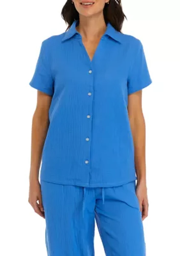 Women's Short Sleeve Gauze Pajama Top