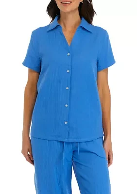 Women's Short Sleeve Gauze Pajama Top