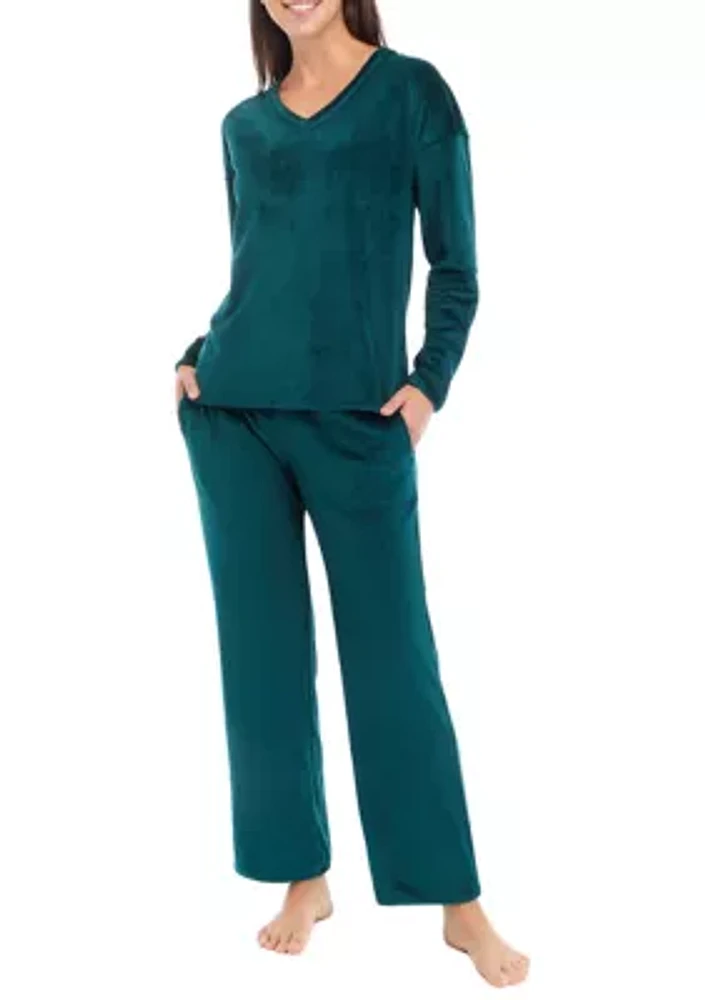 Velour Ribbed Knit Pajama Set