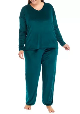 Plus Velour Ribbed Pajama Set