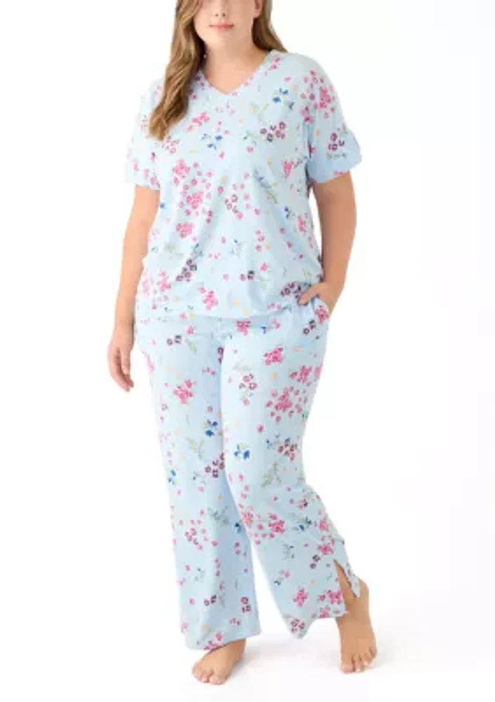 Plus Short Sleeve Cozy Rib Pajama Set