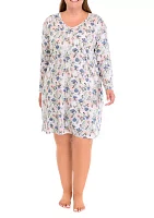 Plus Long Sleeve Printed Nightgown