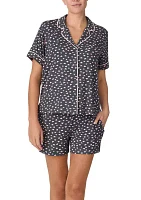 Women's Short Sleeve Notch Top and Boxer Shorts Pajama Set