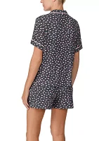 Women's Short Sleeve Notch Top and Boxer Shorts Pajama Set