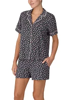 Women's Short Sleeve Notch Top and Boxer Shorts Pajama Set