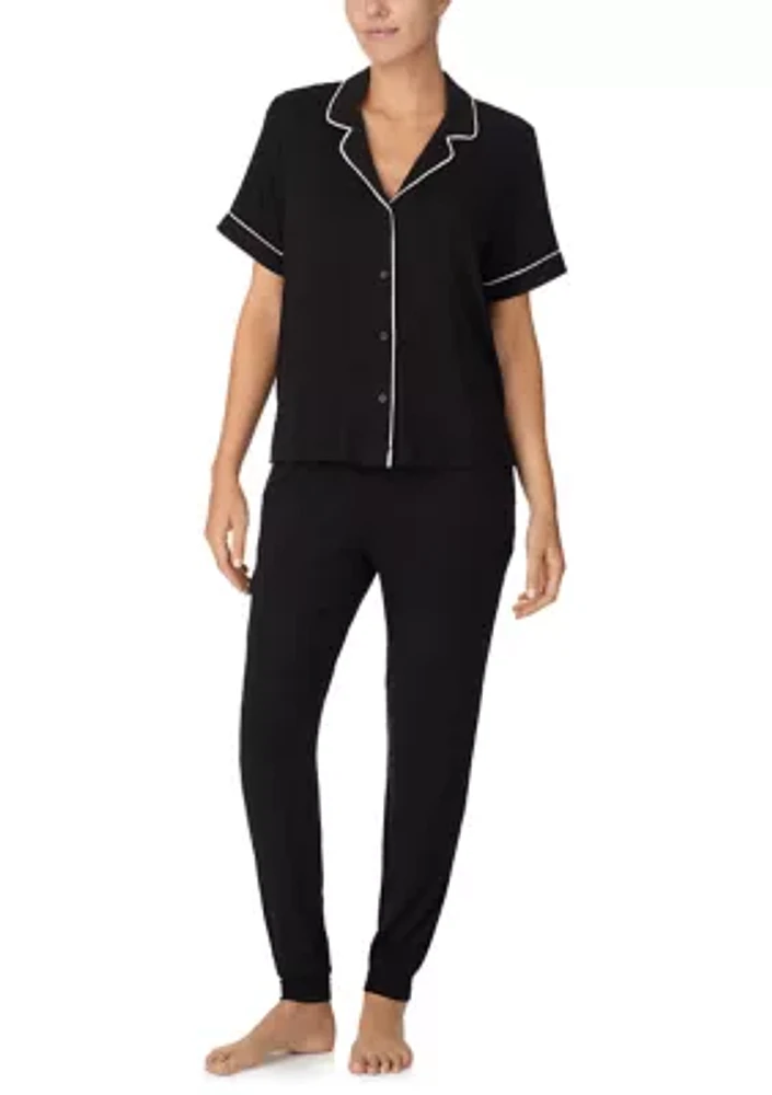 Women's Short Sleeve Notch Top and Jogger Pajama Set