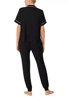 Women's Short Sleeve Notch Top and Jogger Pajama Set