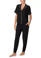 Women's Short Sleeve Notch Top and Jogger Pajama Set