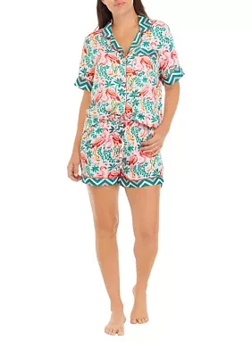 Flock of Flamingos Short Sleeve Satin Pajama Set