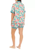 Flock of Flamingos Short Sleeve Satin Pajama Set