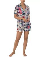 Printed Notch Collar Top and Boxer Shorts Pajama Set