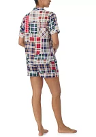 Printed Notch Collar Top and Boxer Shorts Pajama Set