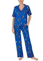 Knit Printed Button Down Top and Pants Pajama Set