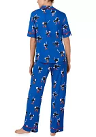 Knit Printed Button Down Top and Pants Pajama Set