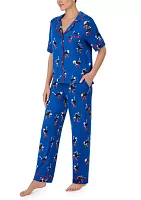 Knit Printed Button Down Top and Pants Pajama Set