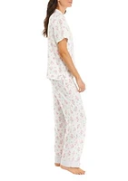 Short Sleeve Woven Top and Pants Pajama Set