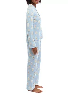 Brushed Pointelle Printed Notched Pajama Set