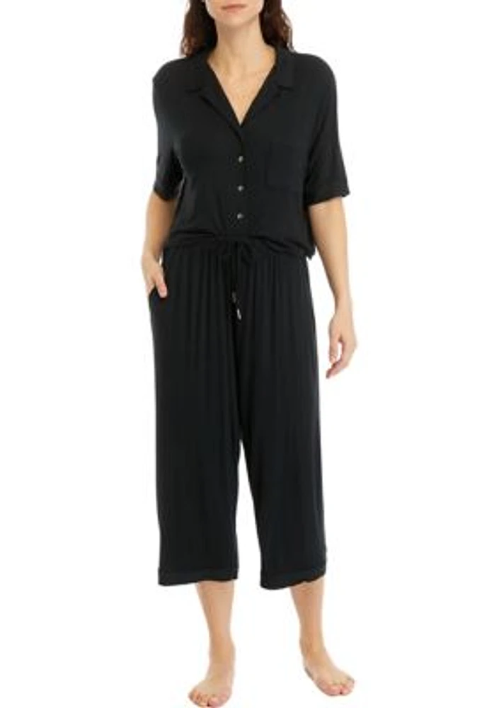 Modern Button Down Top and Pajama Pants Set