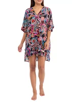 Elbow Sleeve Printed Satin Sleep Shirt