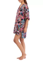 Elbow Sleeve Printed Satin Sleep Shirt