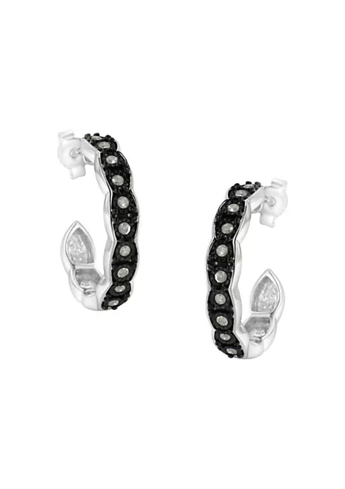 92.5 Sterling Silver Diamond Shaped Hoop Earrings