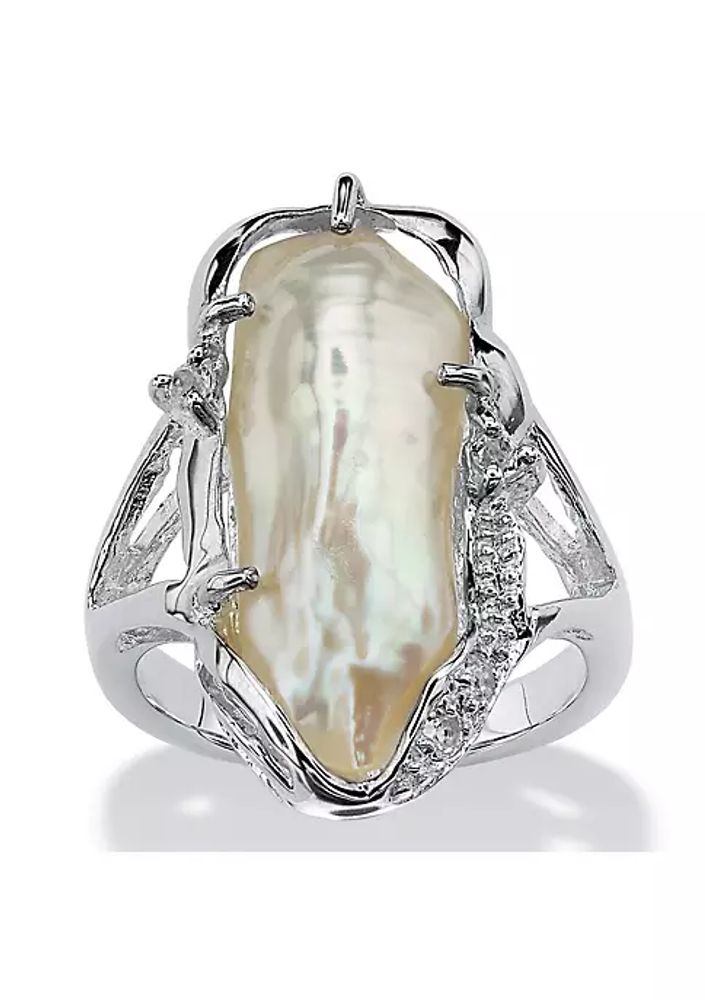 Cultured Freshwater Pearl Ring White Topaz Sterling Silver