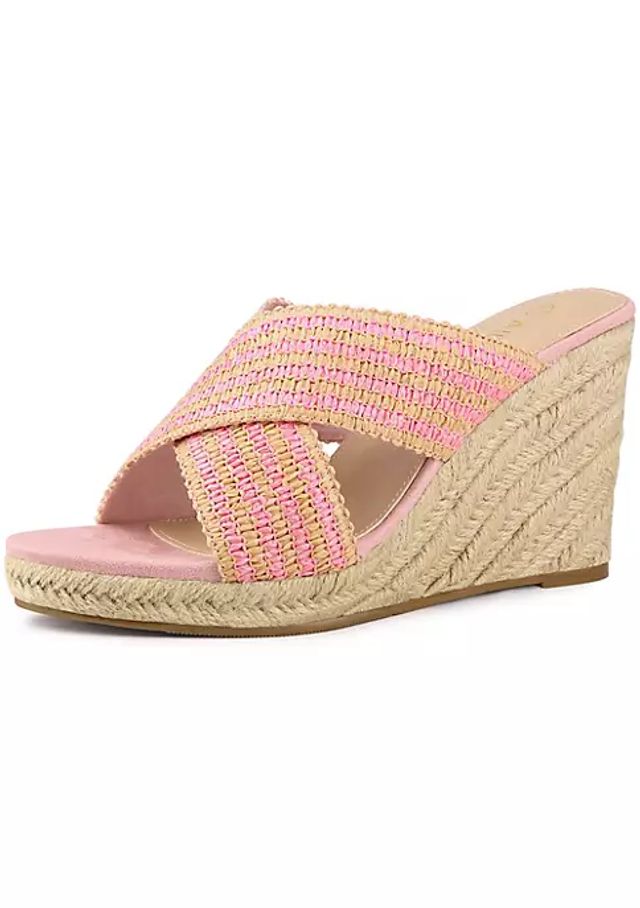 Women's Wedge Heel Light Pink Peep Toe Platform Espadrille Sandals Size 6-9