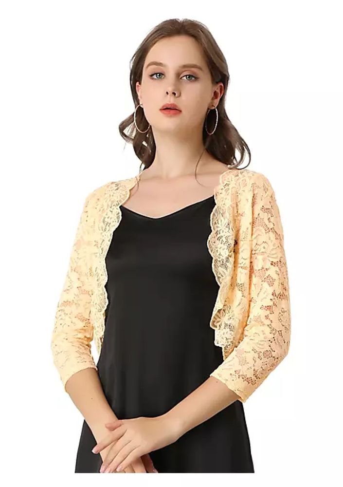 Belk Women's Elegant 3/4 Sleeve Sheer Floral Lace Shrug Top | The Summit