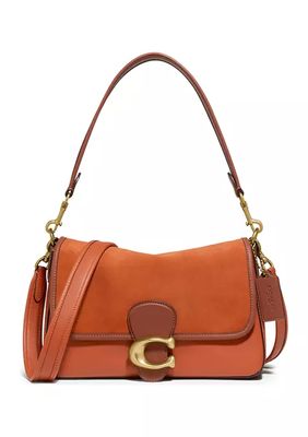 Coach Soft Tabby Cherry-print Leather Shoulder Bag In Brass/chalk