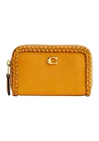 COACH Small Zip Around Card Case with Braid Trim