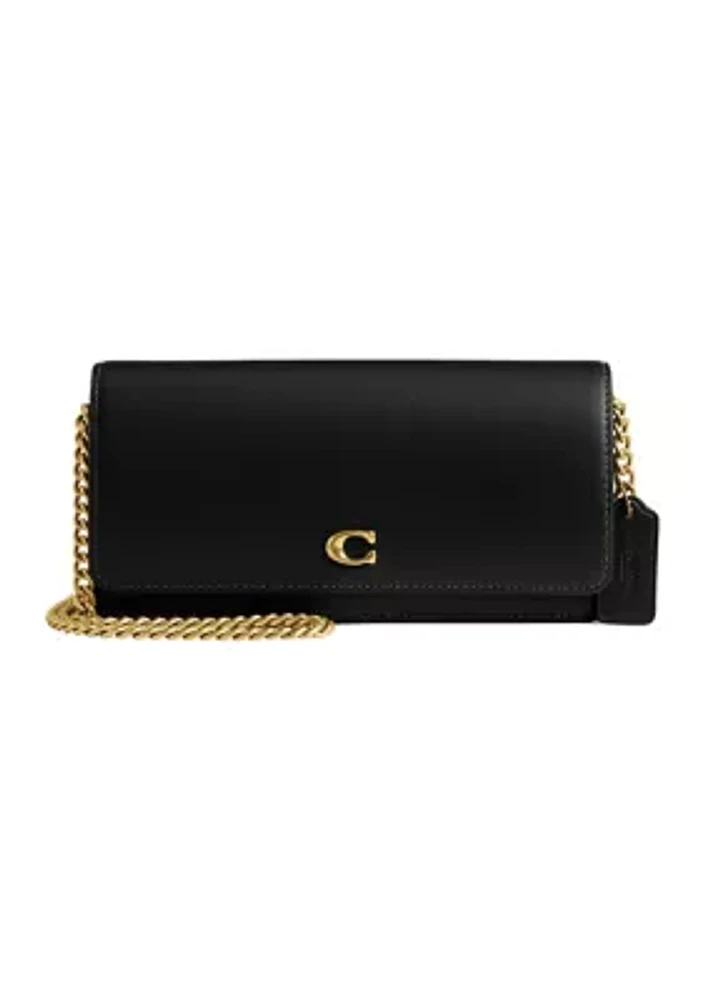 Refined Calf Leather Essential Long Wallet with Chain