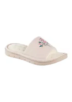 Isotoner Plant Dyed Embroidered Slide Slippers