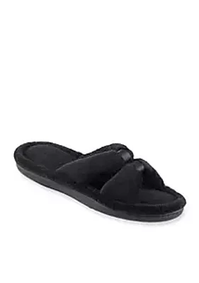 Totes Isotoner Microterry Satin Slide Slippers with Memory Foam