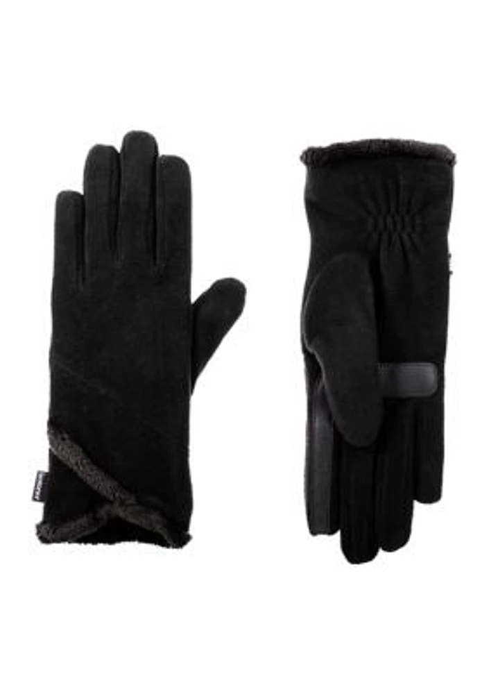 Women's Lined Recycled Stretch Fleece Water Repellent Gloves with Overlap Wrist