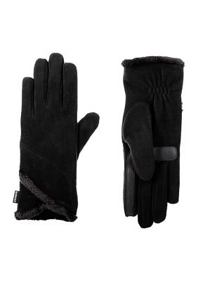 Women's Lined Recycled Stretch Fleece Water Repellent Gloves with Overlap Wrist