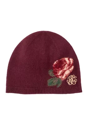 Flower Printed Intarsia Knit Beanie