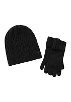 Pointelle Knit Beanie And Glove Giftset