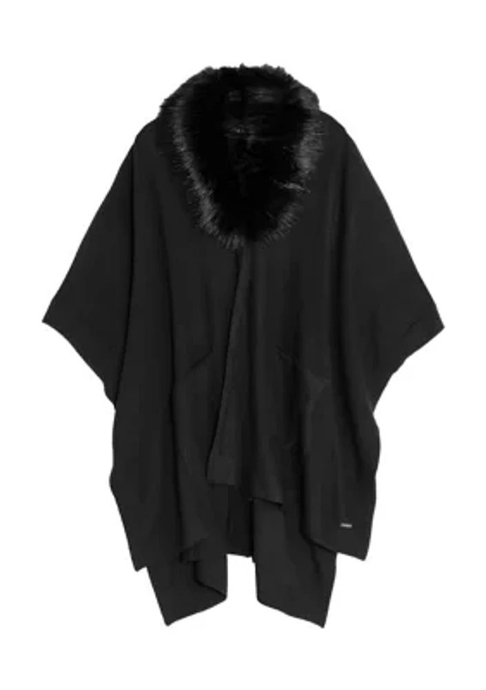 Detachable Fur Collar Ruana